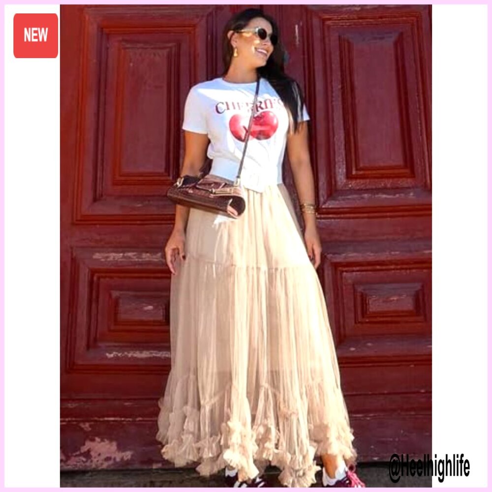 Women's Maxi Tulle Skirt in Blush - Picture 3 of 6